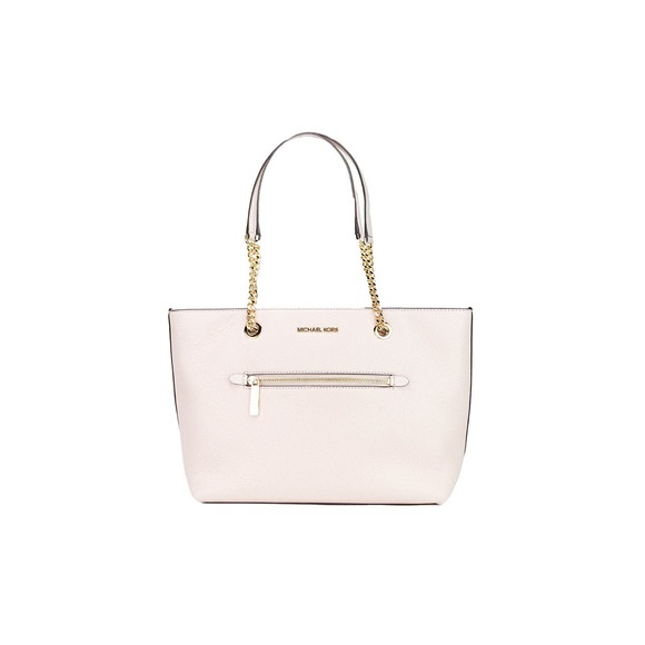 Michael Kors Jet Set Medium Powder Blush Leather Front Zip Chain Tote Bag Purse